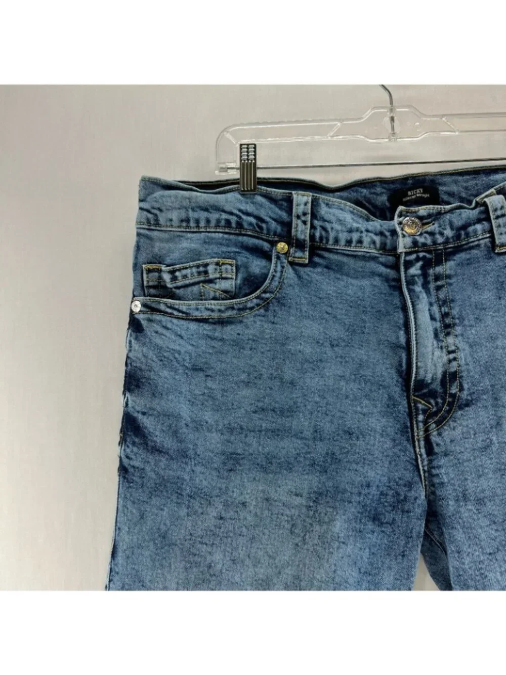 True Religion Ricky Relaxed Straight Denim Shorts Mens 42 Stretch Acid Wash Blue